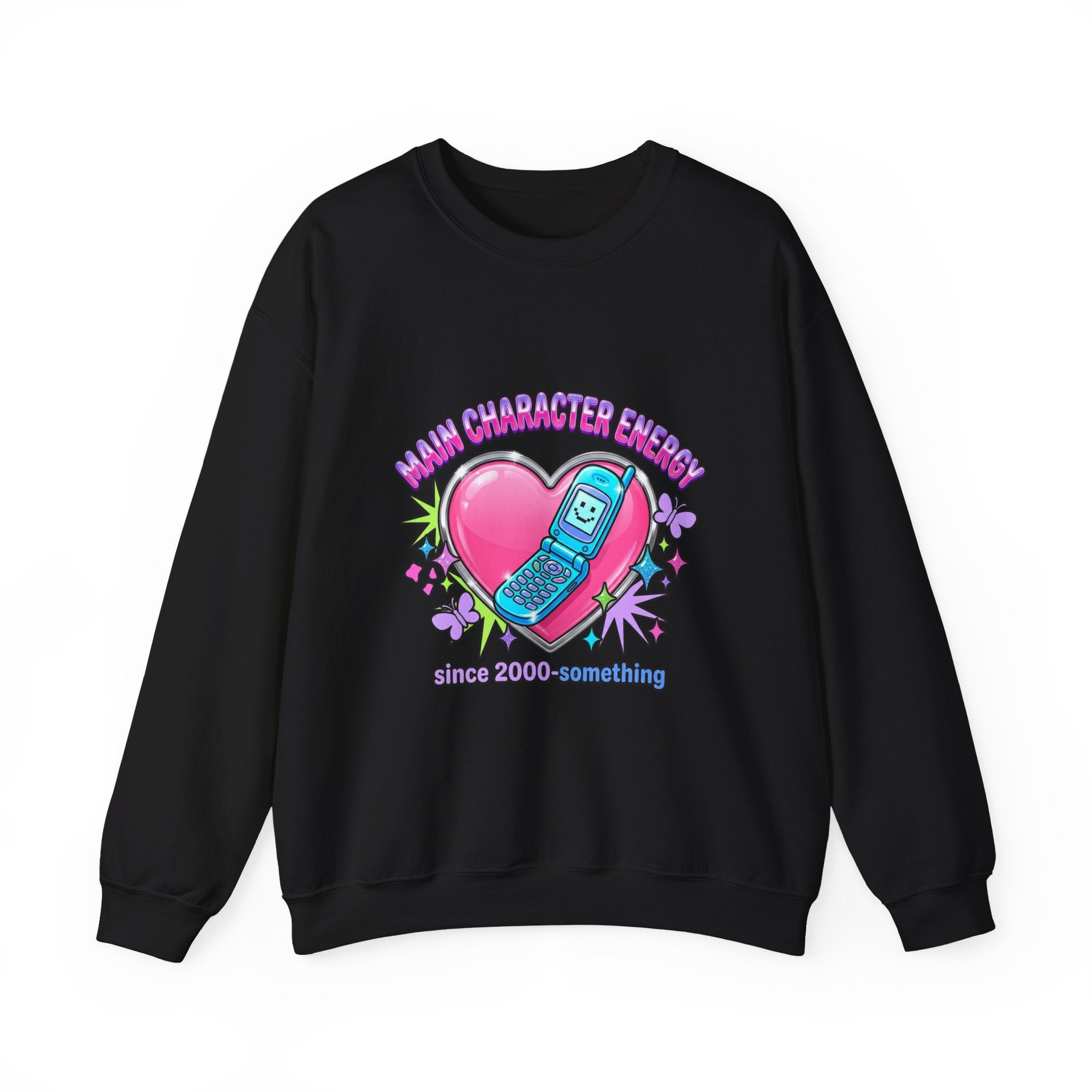 Flirty Y2K Phone Heart Graphic Sweatshirt | 2000s Aesthetic, Retro Internet
