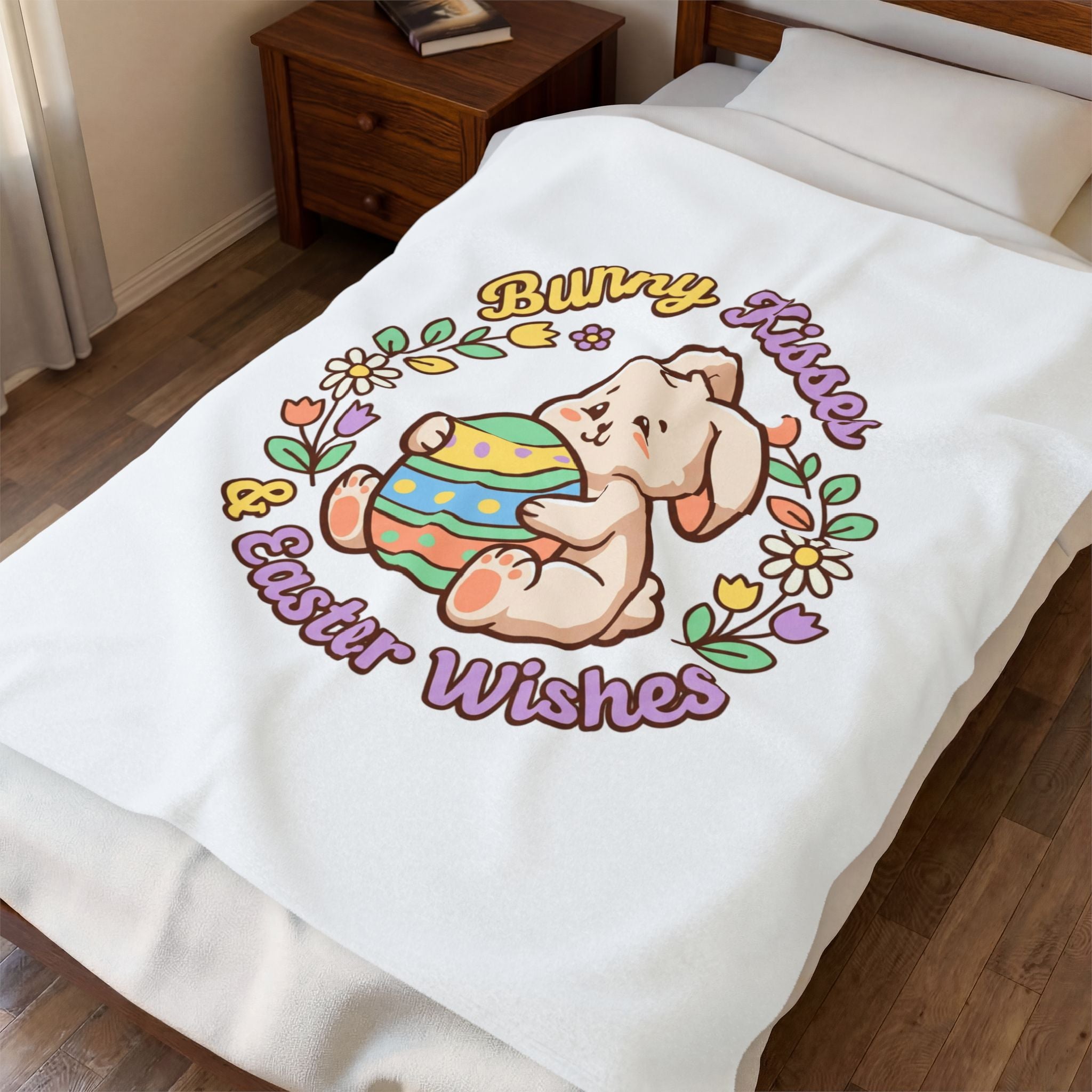 Bunny Kisses Easter Wishes Velveteen Plush Blanket | Bunny Aesthetic, Pastel Spring