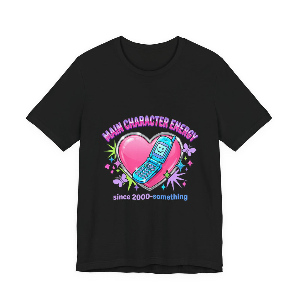 Y2K Flip Phone Heart Graphic Tee | 2000s Aesthetic, Retro Internet Shirt