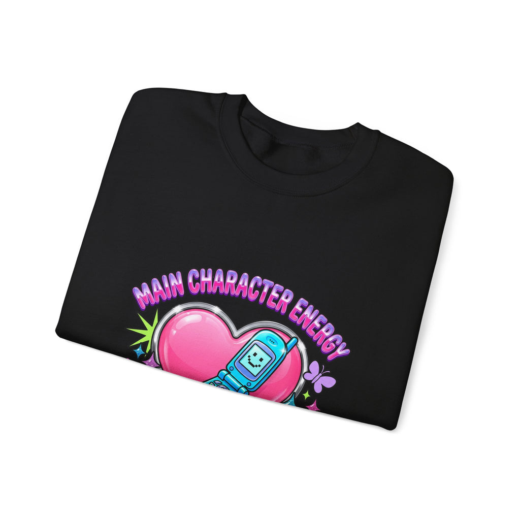 Flirty Y2K Phone Heart Graphic Sweatshirt | 2000s Aesthetic, Retro Internet