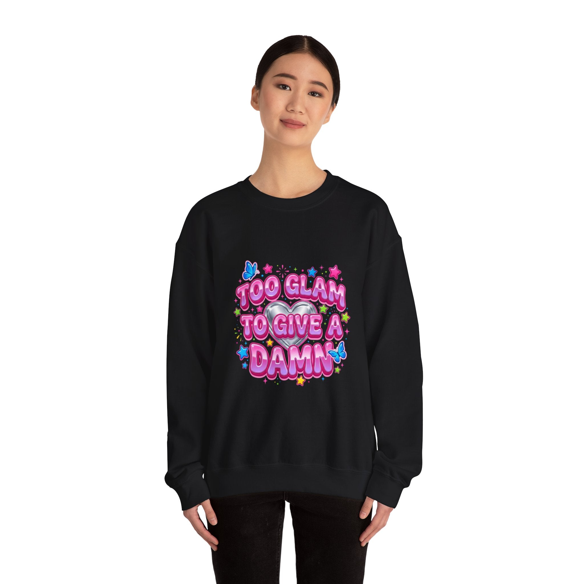 Too Glam to Give a Damn Crewneck Sweatshirt | Y2K aesthetic, 2000s retro
