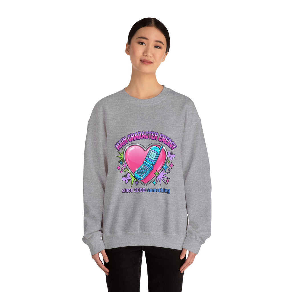 Flirty Y2K Phone Heart Graphic Sweatshirt | 2000s Aesthetic, Retro Internet