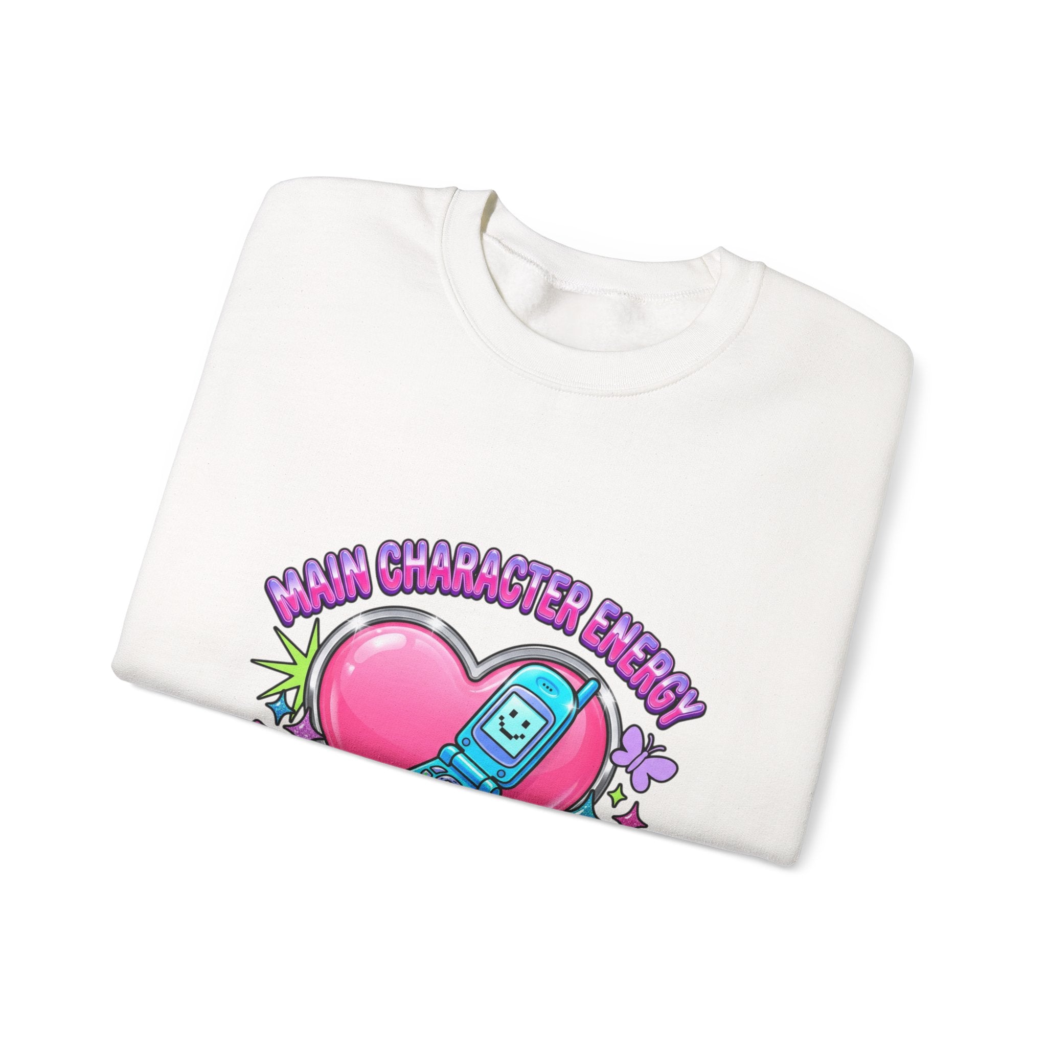 Flirty Y2K Phone Heart Graphic Sweatshirt | 2000s Aesthetic, Retro Internet