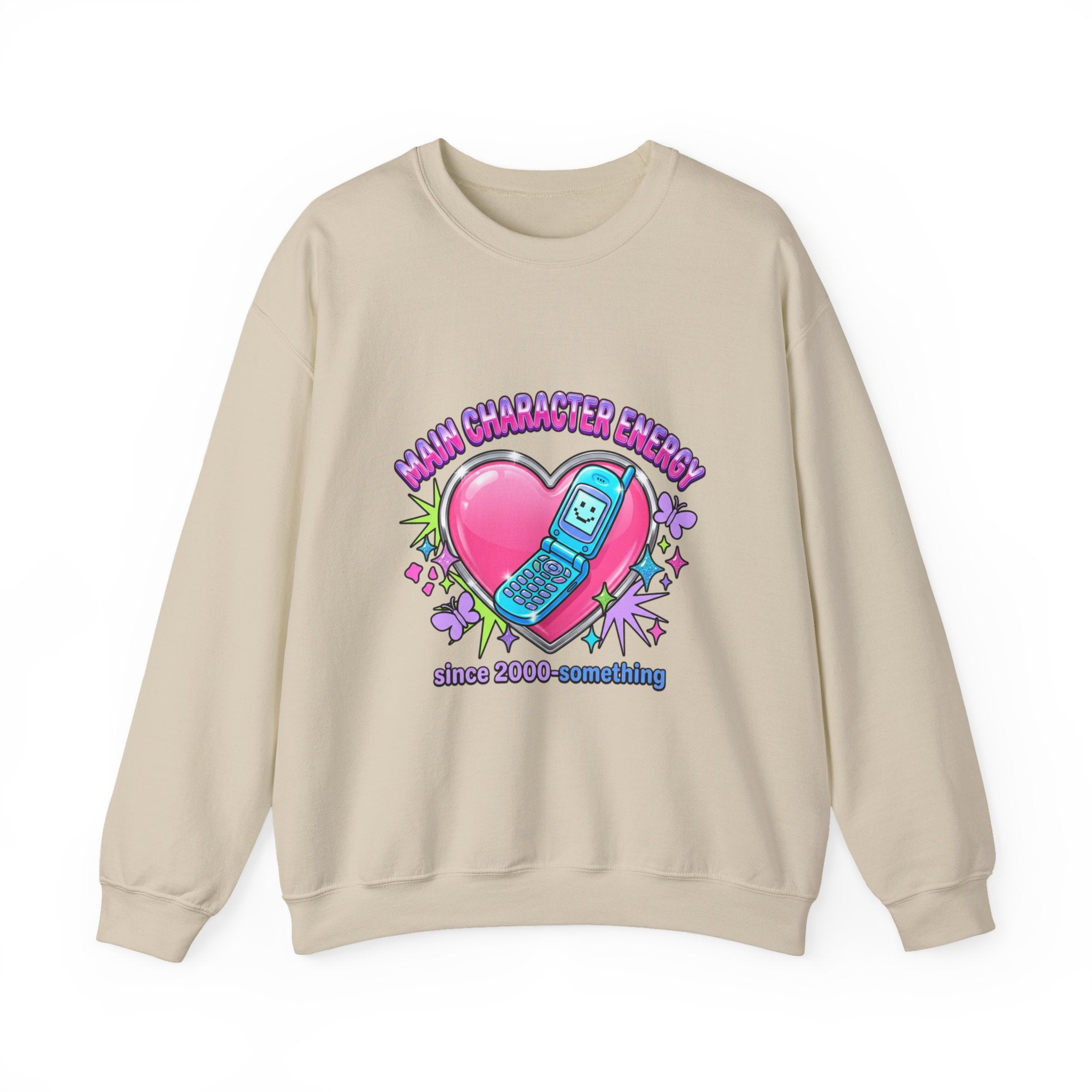 Flirty Y2K Phone Heart Graphic Sweatshirt | 2000s Aesthetic, Retro Internet
