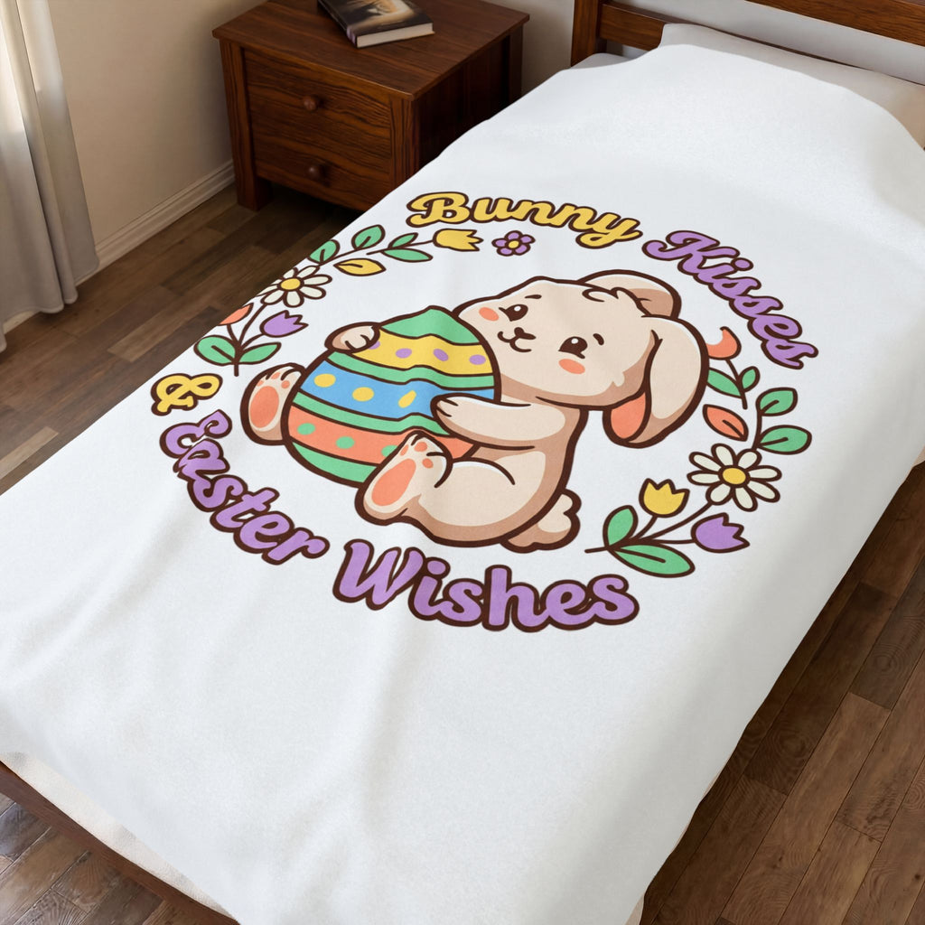 Bunny Kisses Easter Wishes Velveteen Plush Blanket | Bunny Aesthetic, Pastel Spring