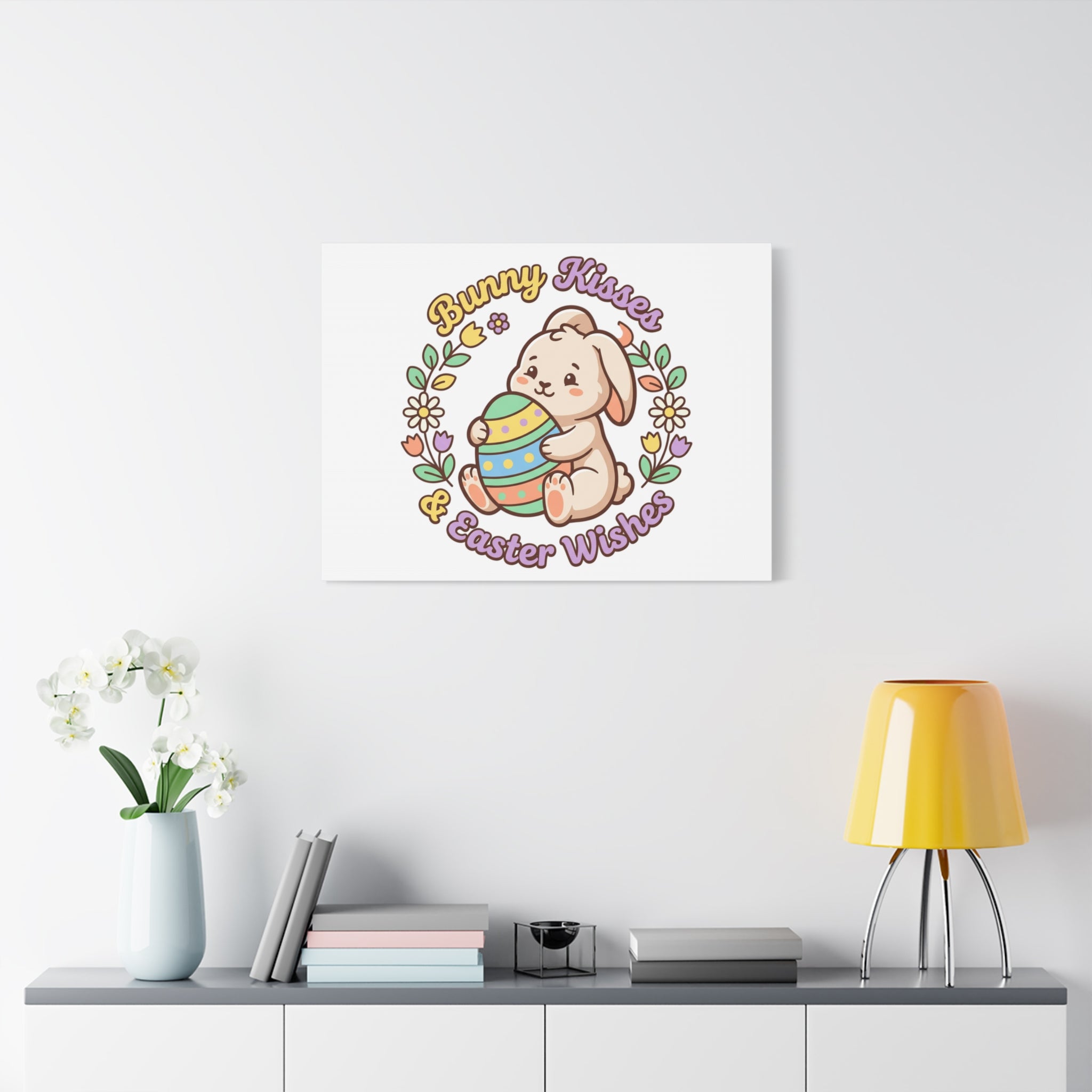 Bunny Kisses Easter Wishes Canvas | Easter Bunny Aesthetic, Pastel Spring