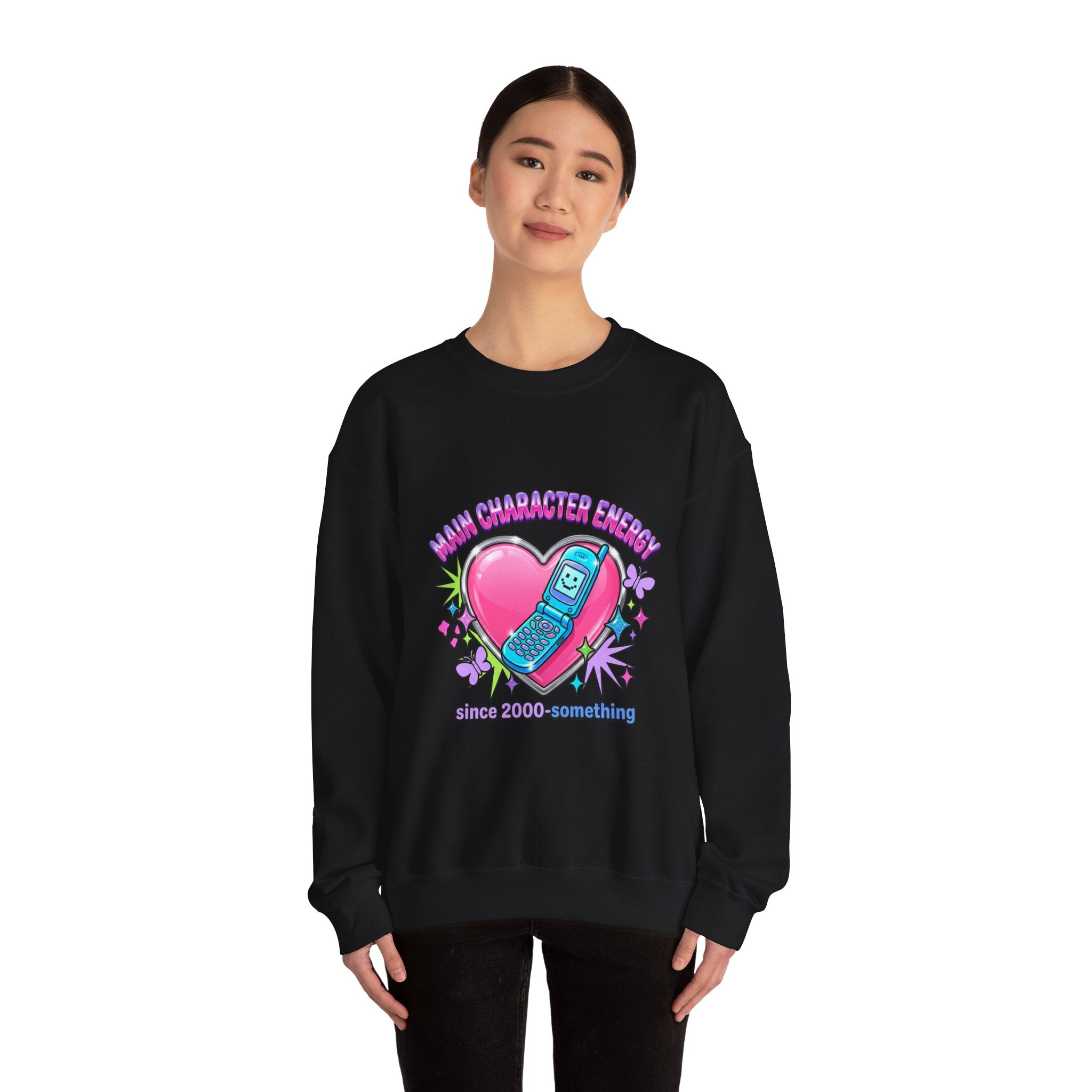 Flirty Y2K Phone Heart Graphic Sweatshirt | 2000s Aesthetic, Retro Internet