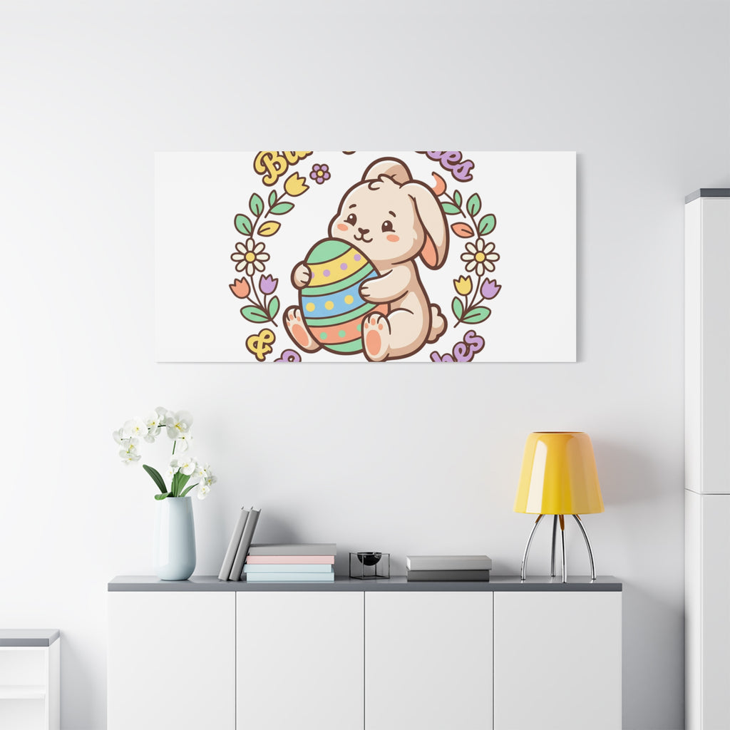 Bunny Kisses Easter Wishes Canvas | Easter Bunny Aesthetic, Pastel Spring