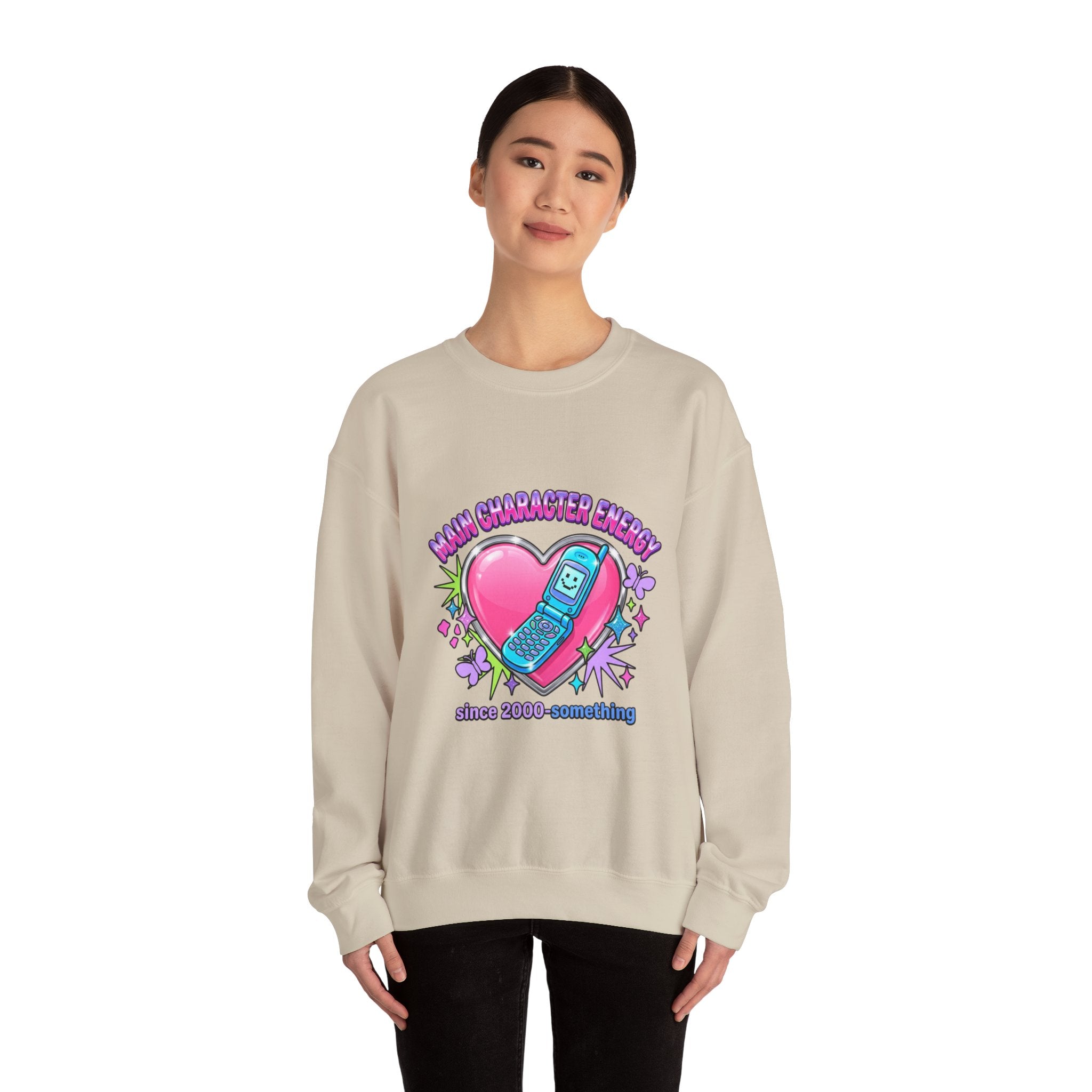 Flirty Y2K Phone Heart Graphic Sweatshirt | 2000s Aesthetic, Retro Internet