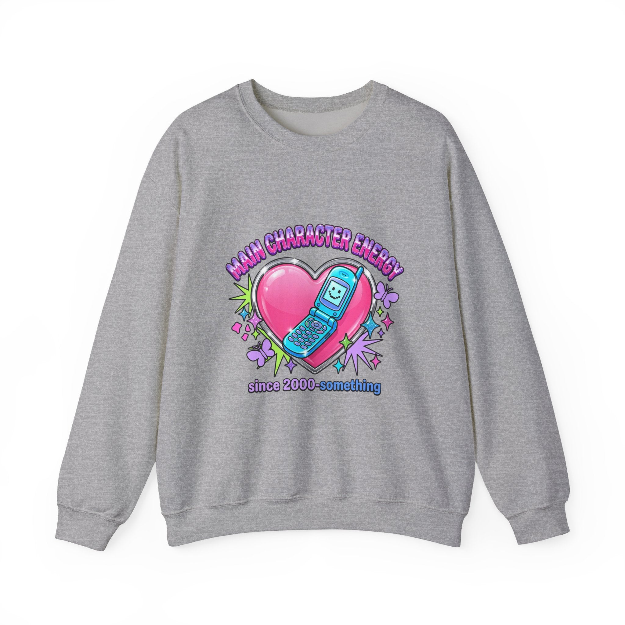 Flirty Y2K Phone Heart Graphic Sweatshirt | 2000s Aesthetic, Retro Internet