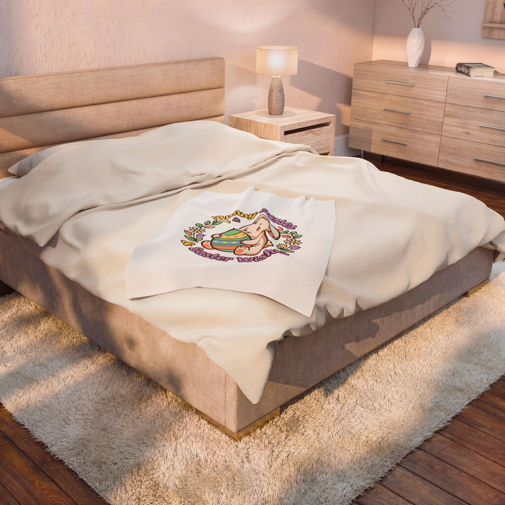 Bunny Kisses Easter Wishes Velveteen Plush Blanket | Bunny Aesthetic, Pastel Spring