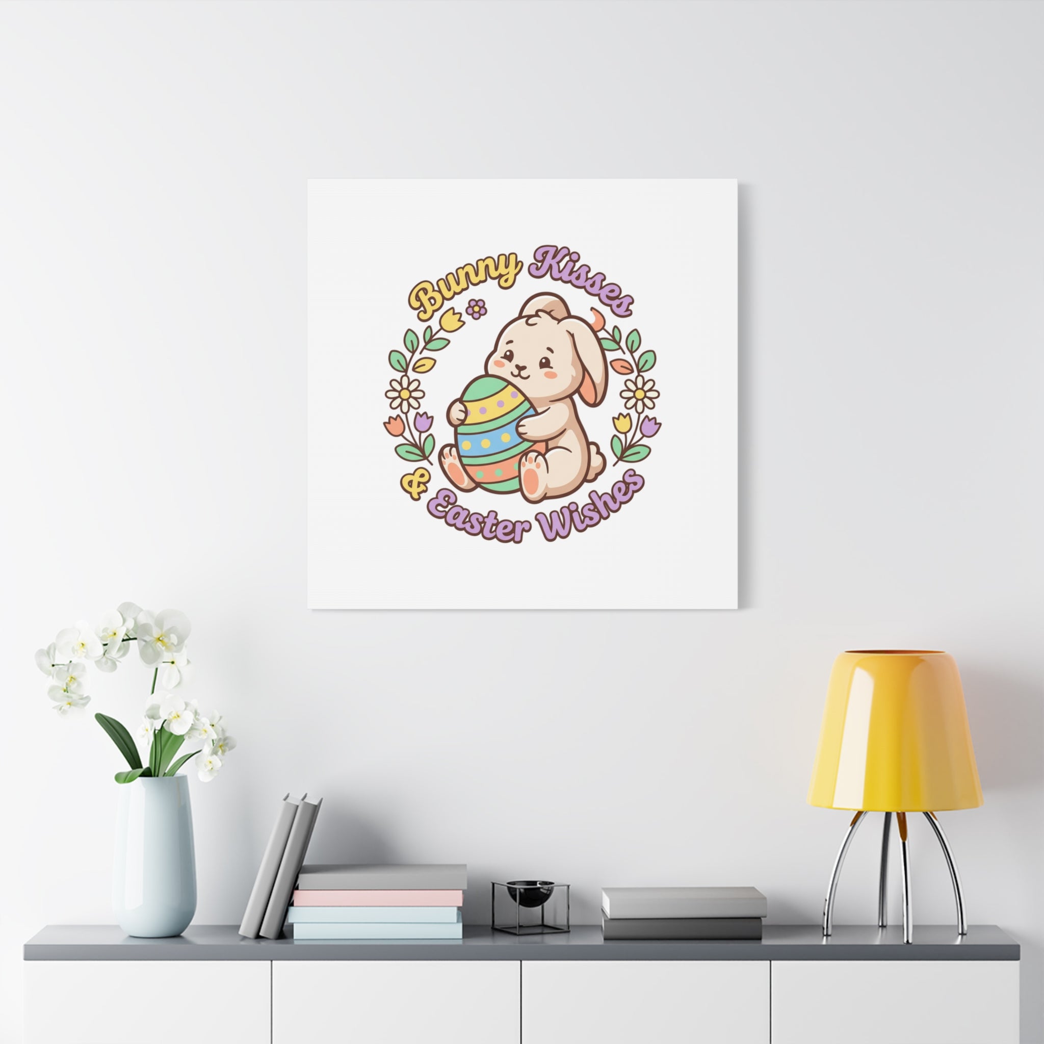 Bunny Kisses Easter Wishes Canvas | Easter Bunny Aesthetic, Pastel Spring