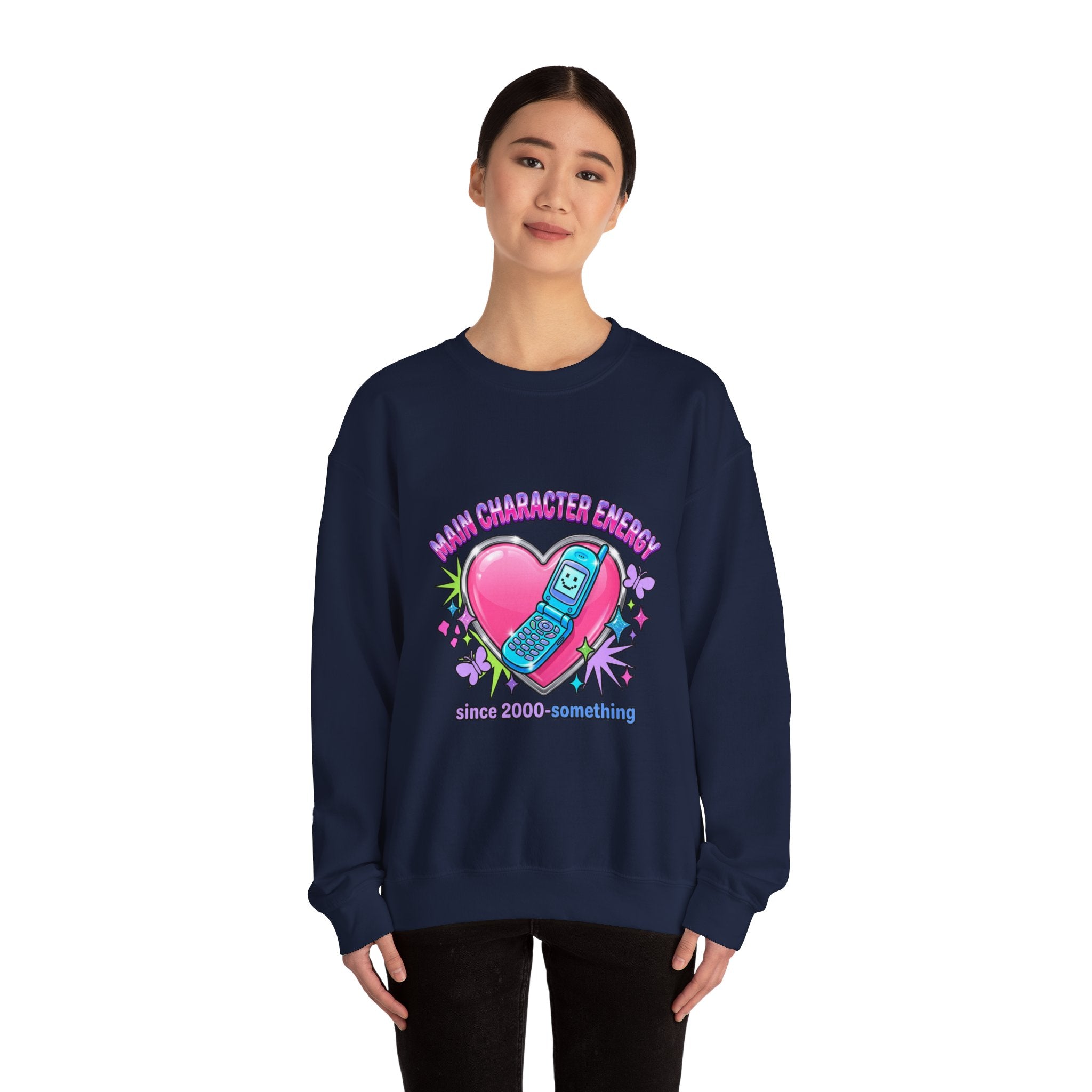 Flirty Y2K Phone Heart Graphic Sweatshirt | 2000s Aesthetic, Retro Internet