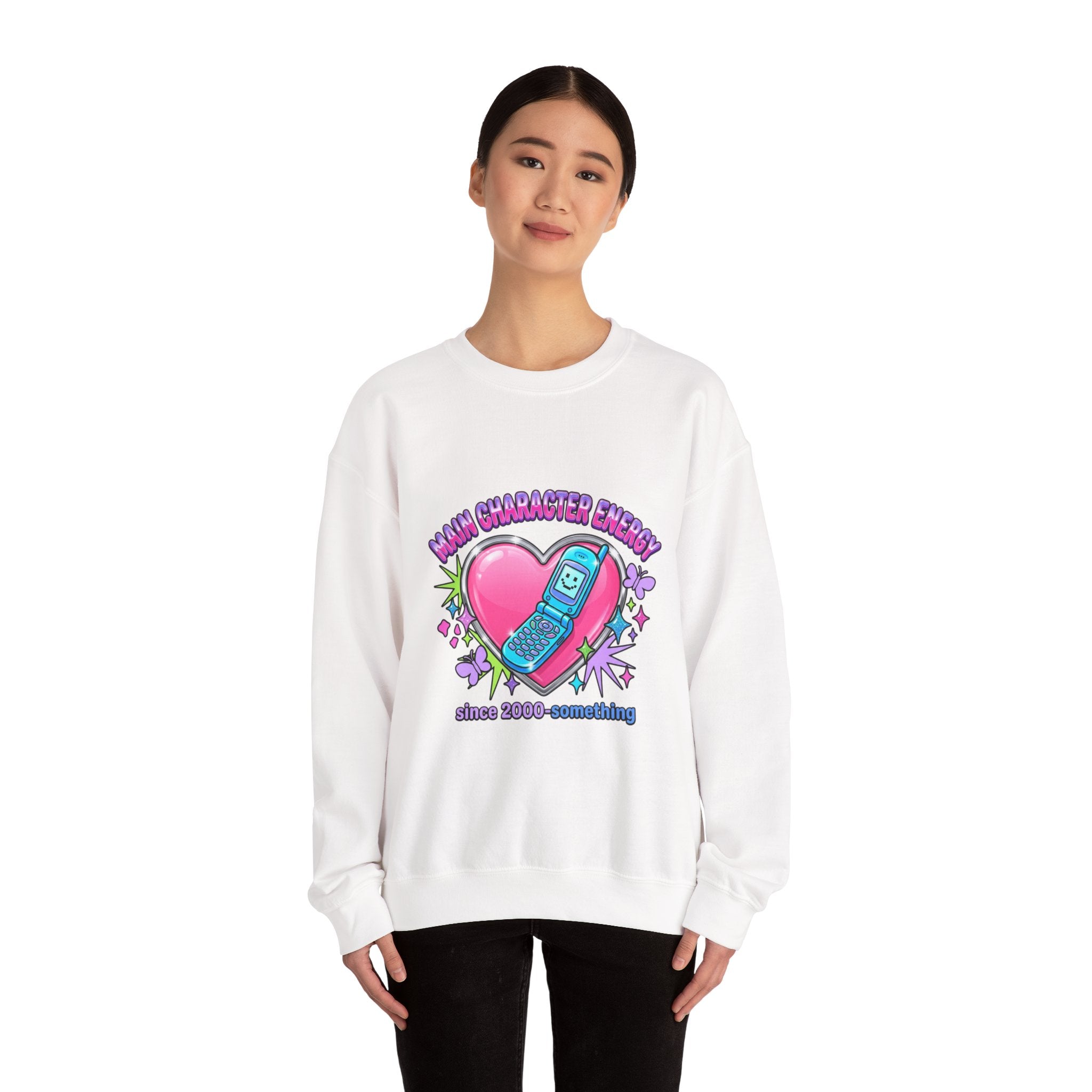 Flirty Y2K Phone Heart Graphic Sweatshirt | 2000s Aesthetic, Retro Internet
