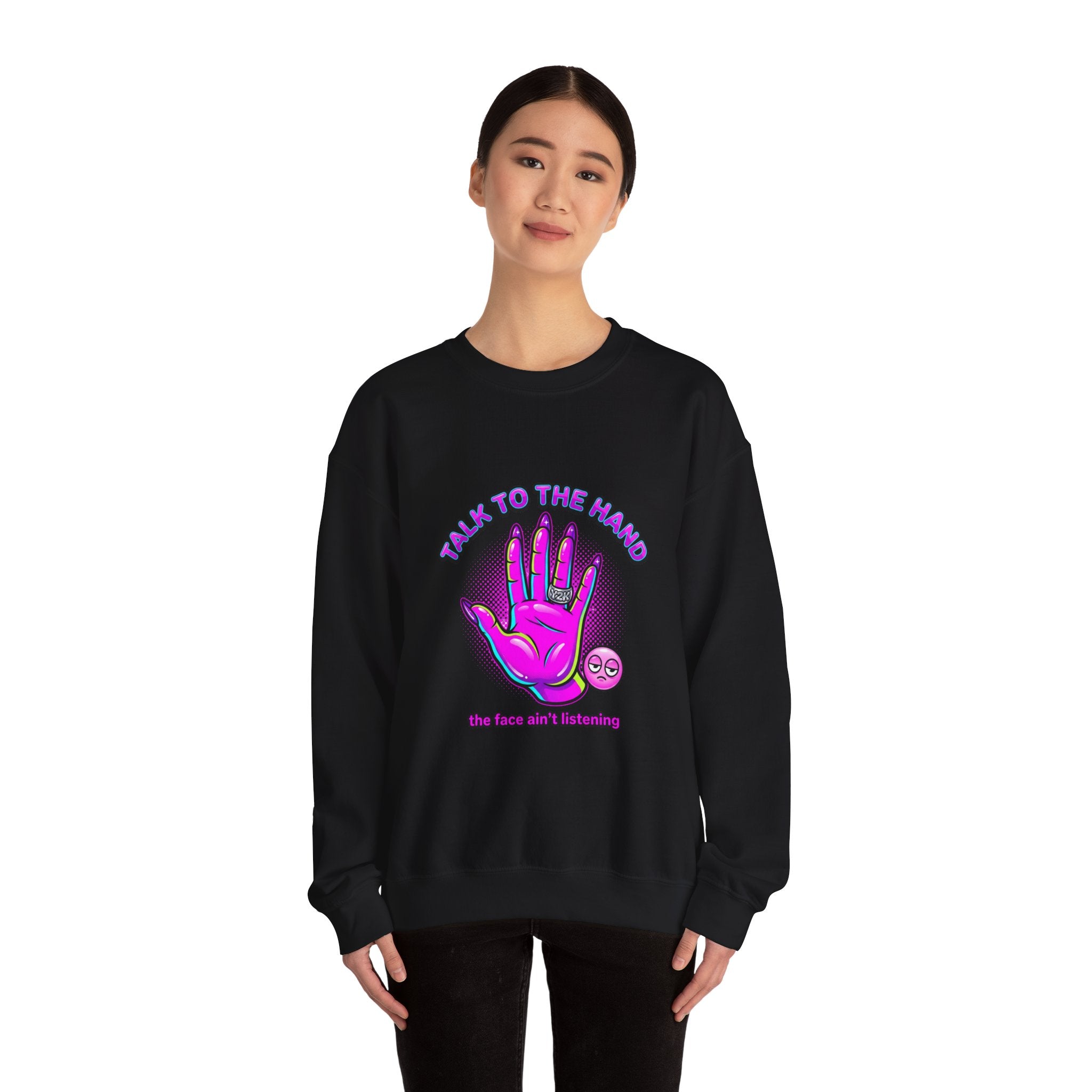 Talk to the Hand graphic crewneck sweatshirt | Y2K aesthetic, retro internet
