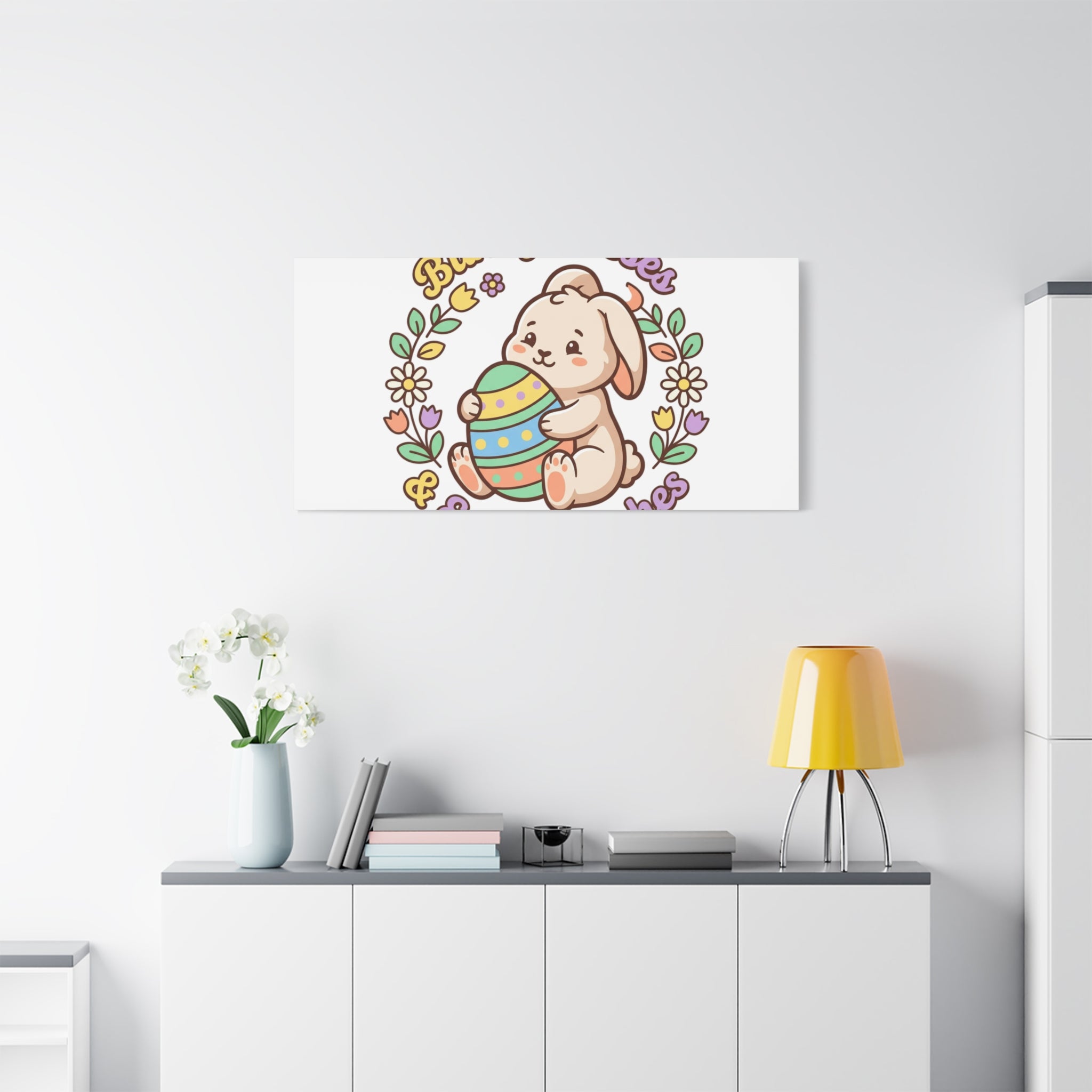 Bunny Kisses Easter Wishes Canvas | Easter Bunny Aesthetic, Pastel Spring