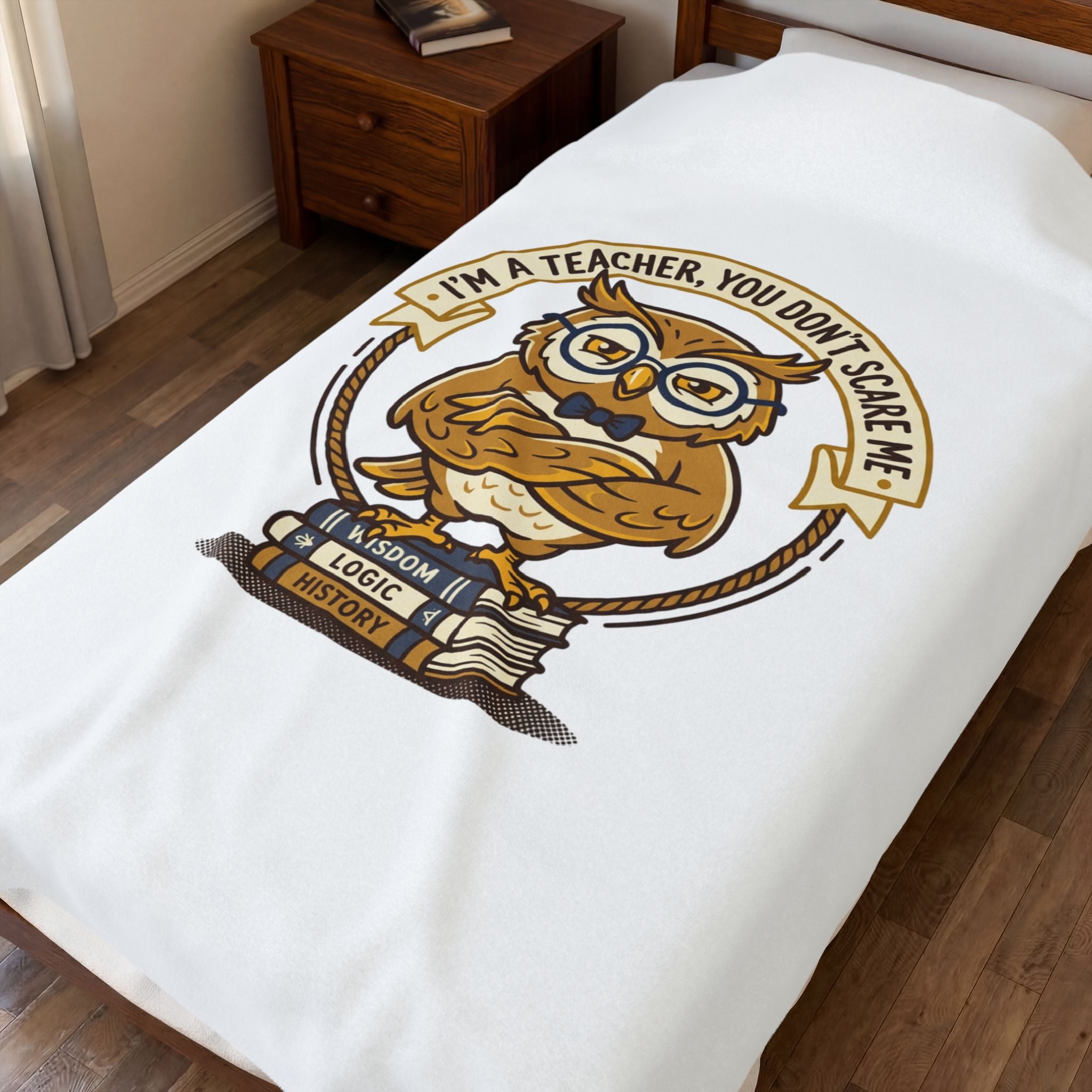I'm a Teacher You Don't Scare Me Plush Blanket | Teacher Appreciation, School Owl