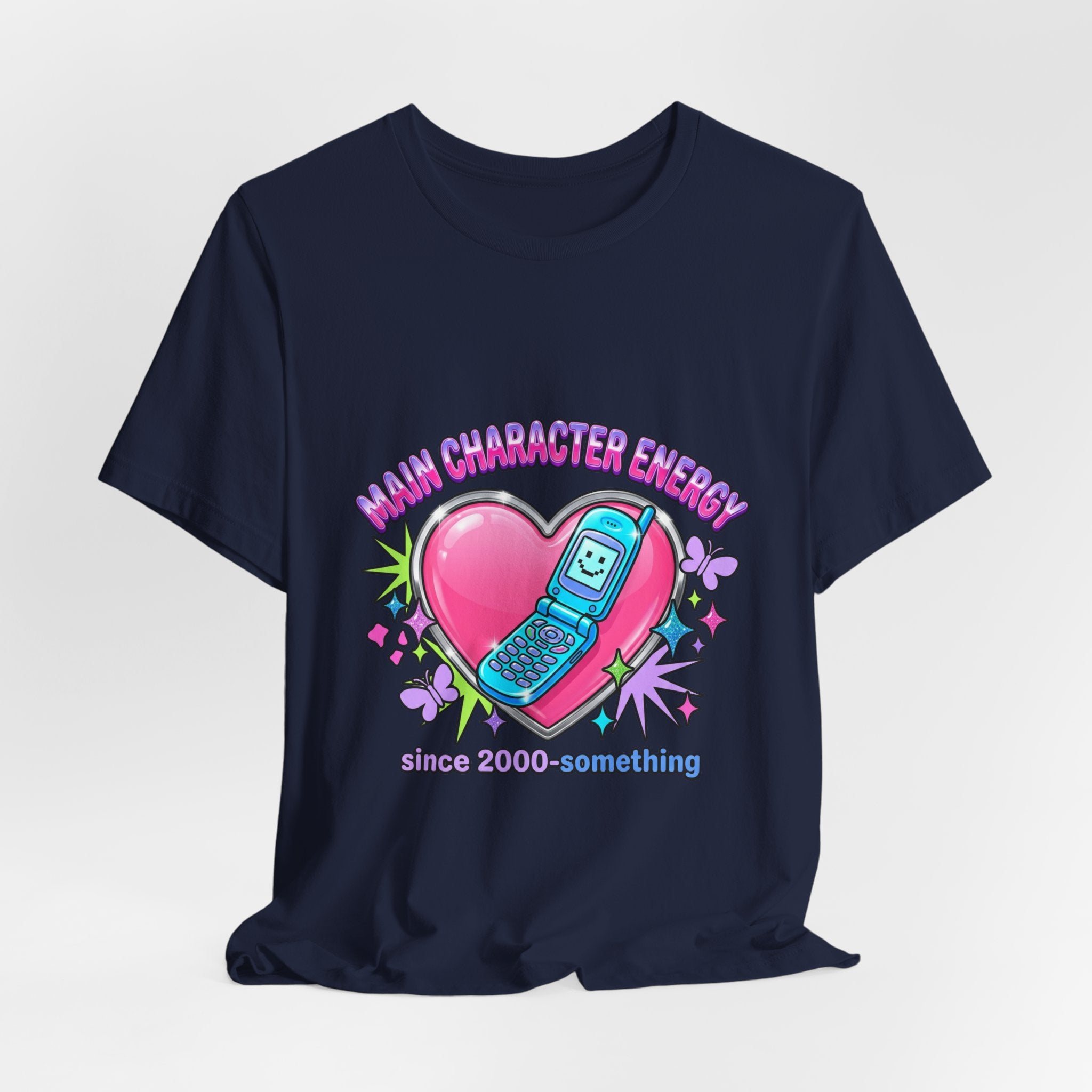 Y2K Flip Phone Heart Graphic Tee | 2000s Aesthetic, Retro Internet Shirt