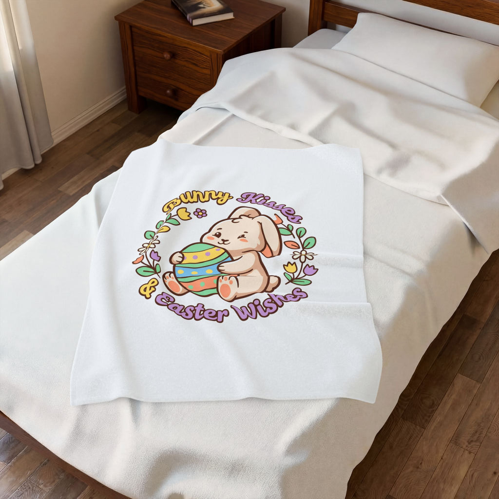 Bunny Kisses Easter Wishes Velveteen Plush Blanket | Bunny Aesthetic, Pastel Spring