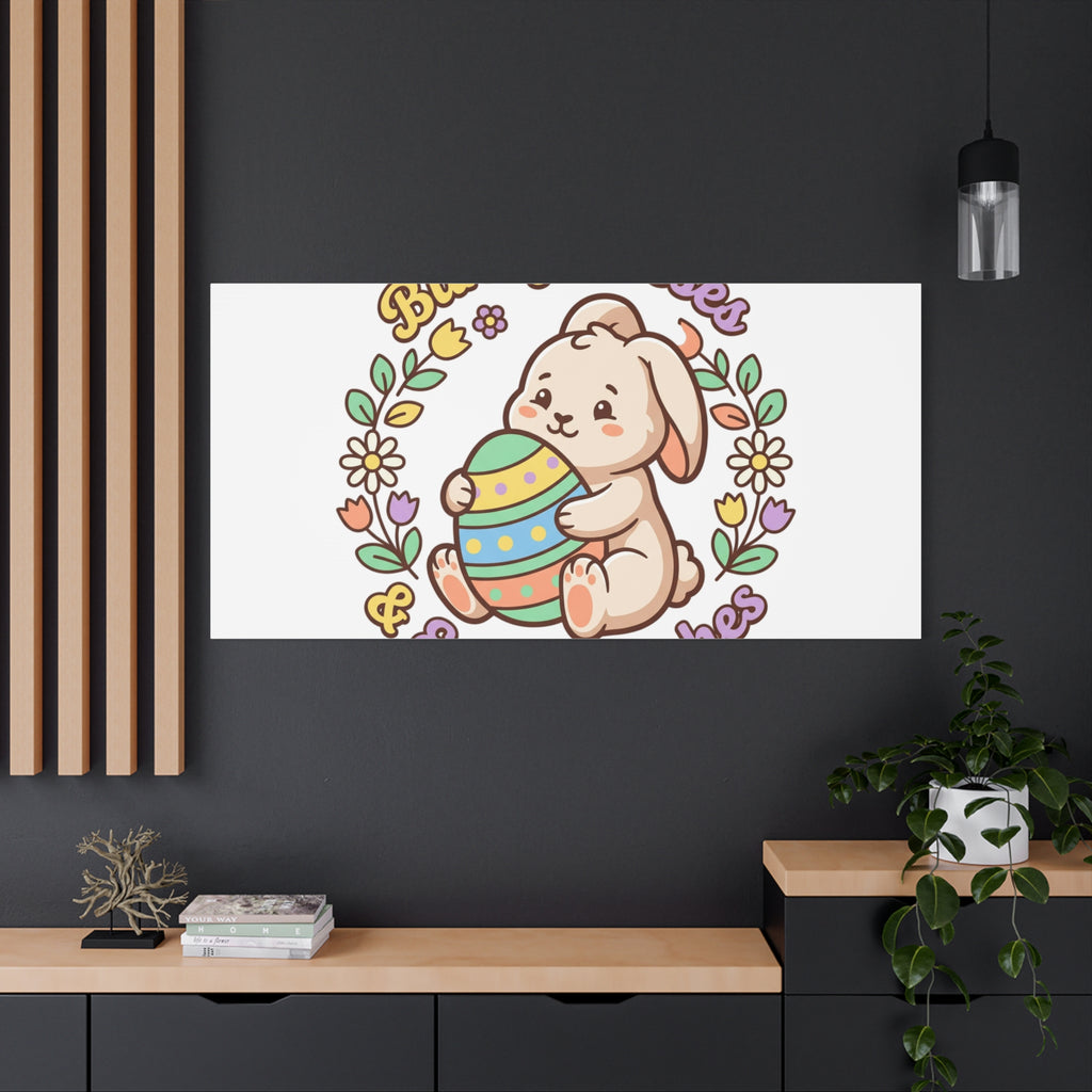 Bunny Kisses Easter Wishes Canvas | Easter Bunny Aesthetic, Pastel Spring