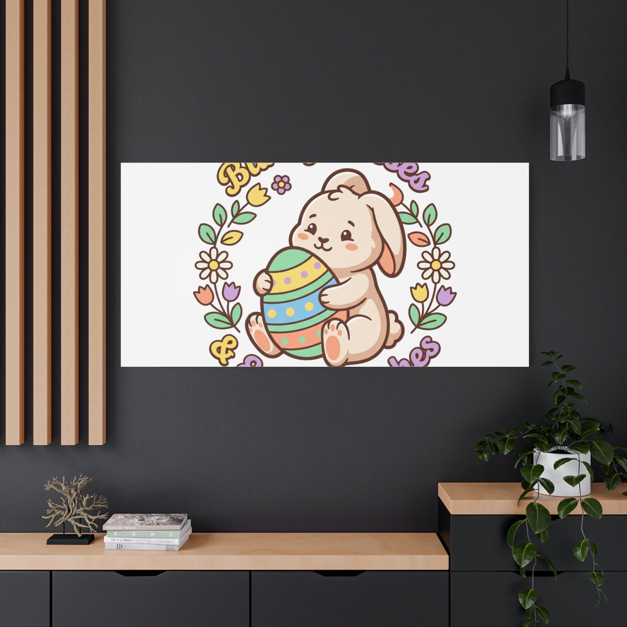 Bunny Kisses Easter Wishes Canvas | Easter Bunny Aesthetic, Pastel Spring