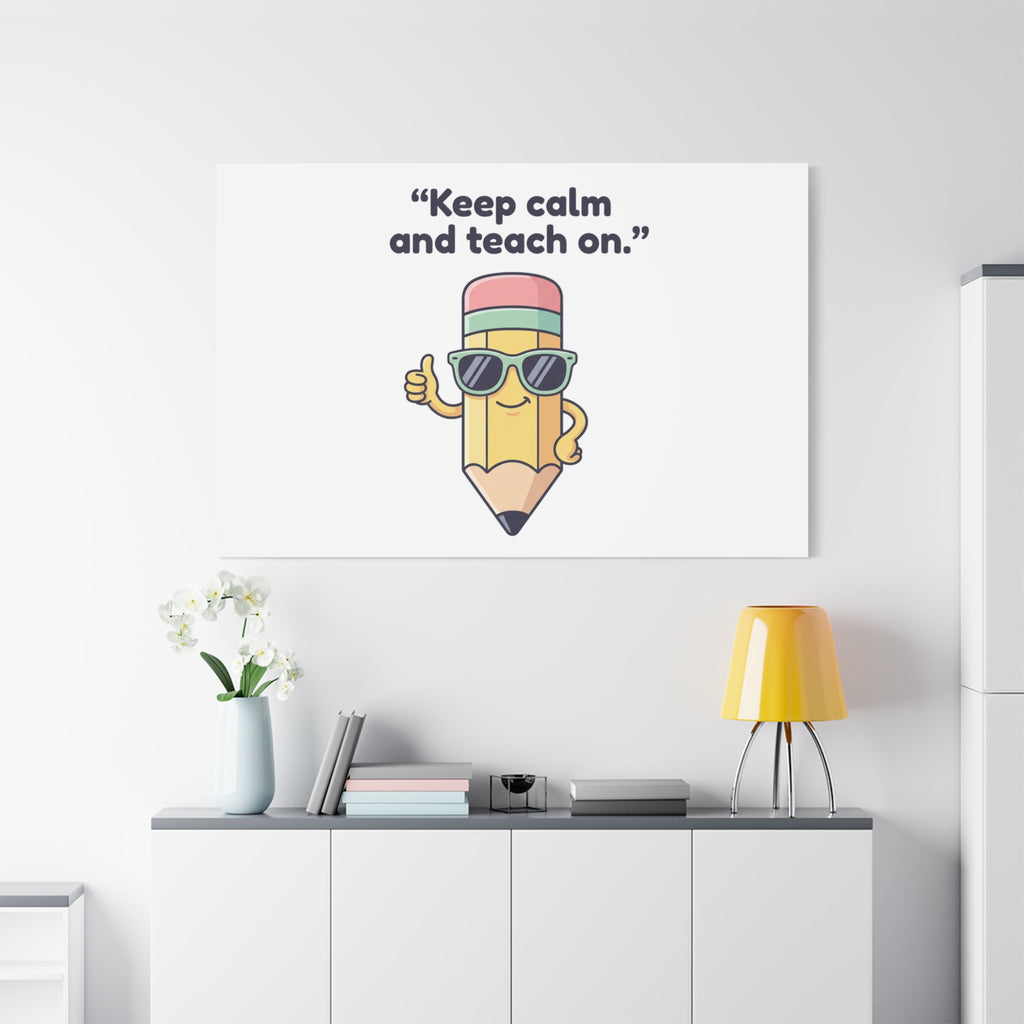 Keep Calm and Teach On Pencil Canvas, Teacher Appreciation, Teacher Life