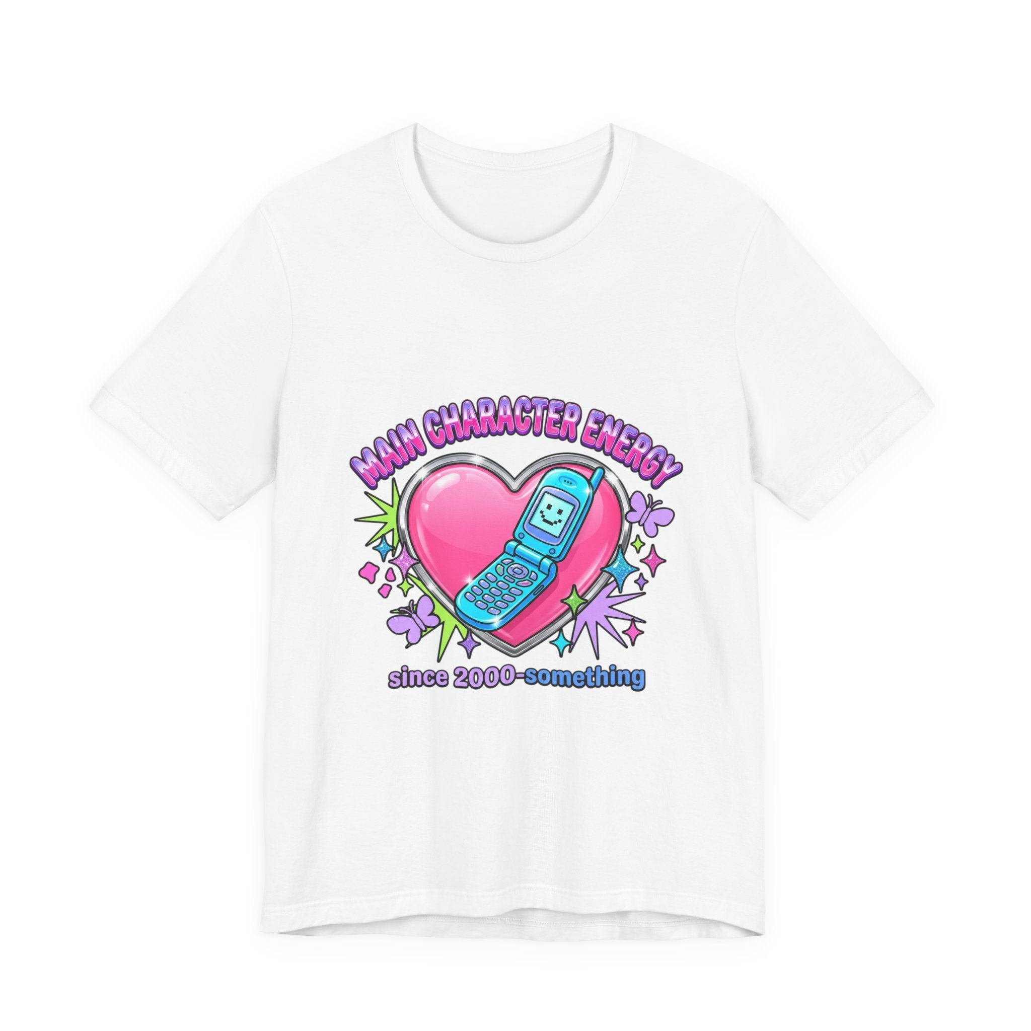 Y2K Flip Phone Heart Graphic Tee | 2000s Aesthetic, Retro Internet Shirt
