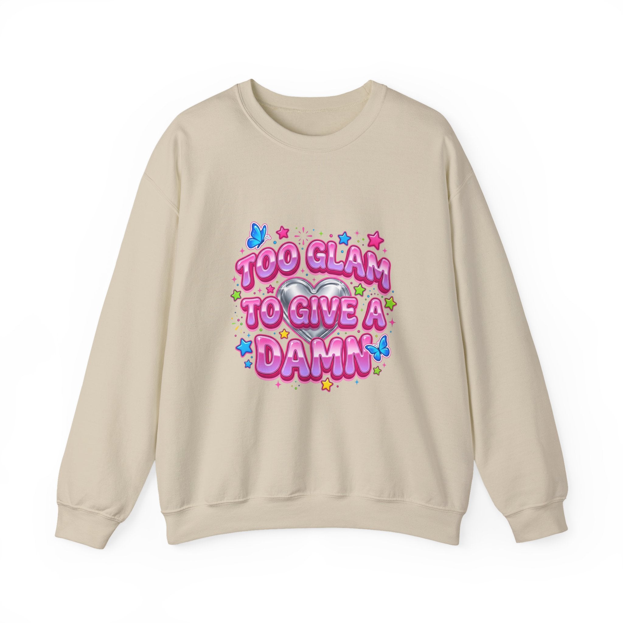 Too Glam to Give a Damn Crewneck Sweatshirt | Y2K aesthetic, 2000s retro