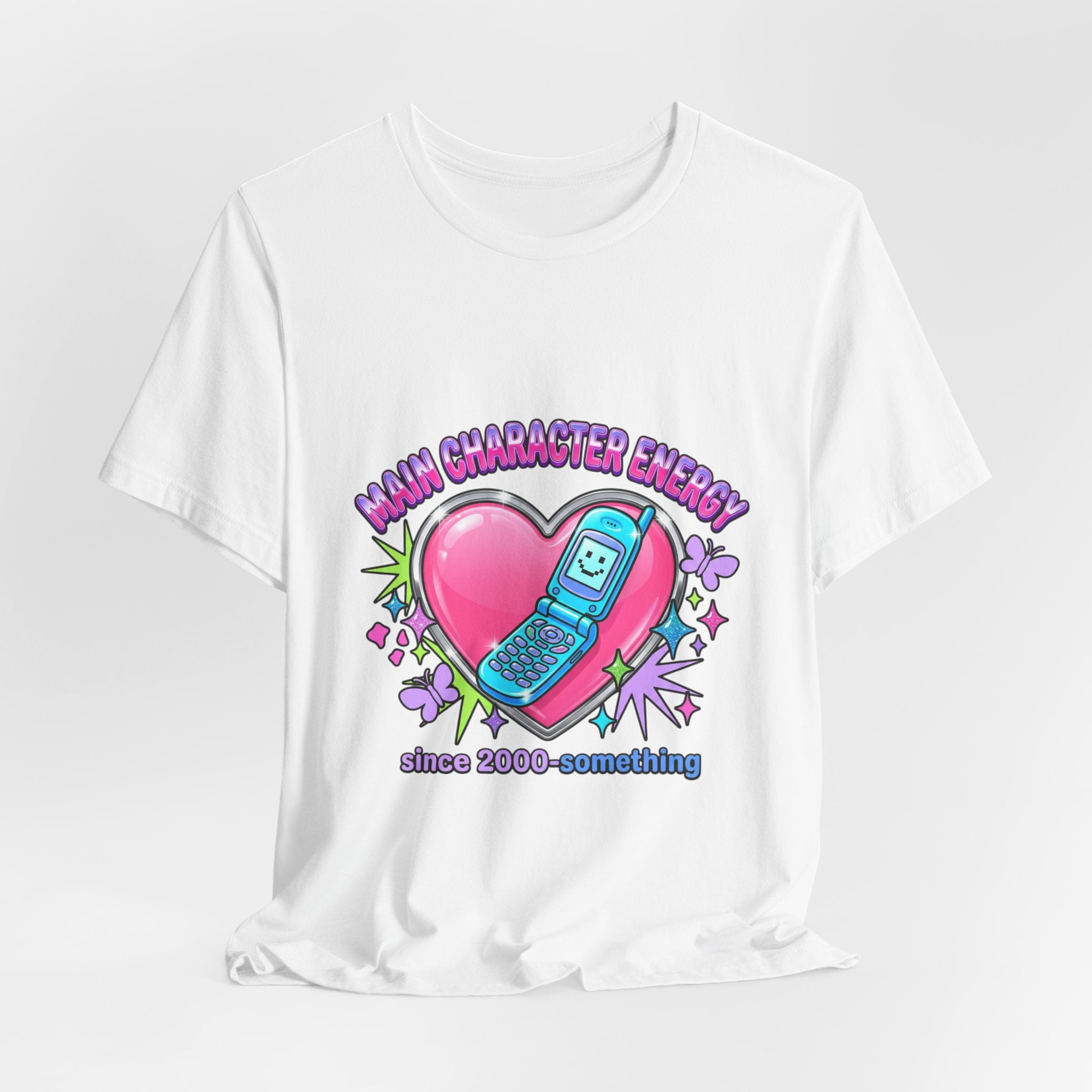 Y2K Flip Phone Heart Graphic Tee | 2000s Aesthetic, Retro Internet Shirt