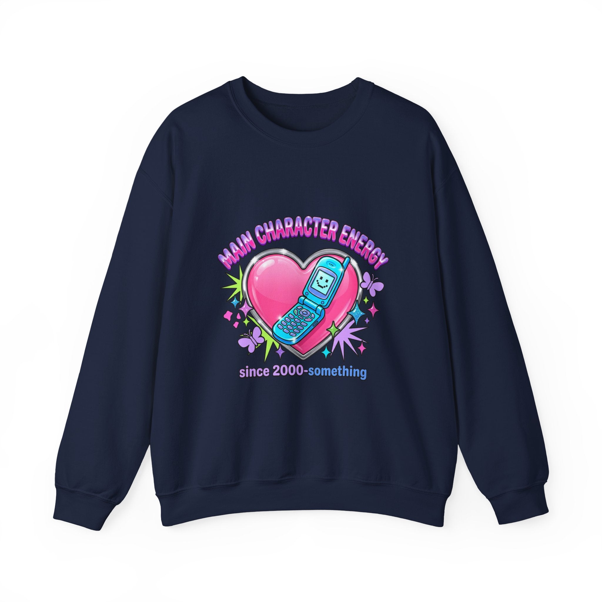 Flirty Y2K Phone Heart Graphic Sweatshirt | 2000s Aesthetic, Retro Internet