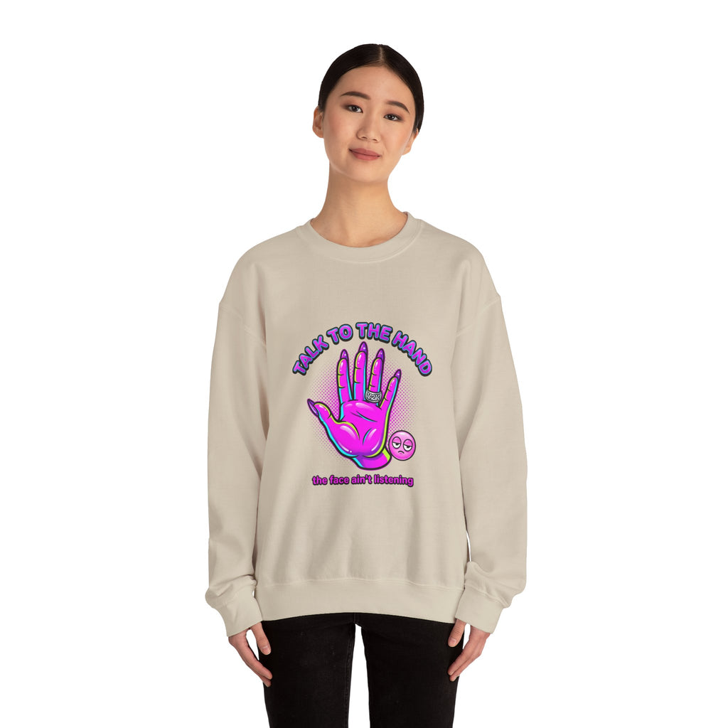 Talk to the Hand graphic crewneck sweatshirt | Y2K aesthetic, retro internet