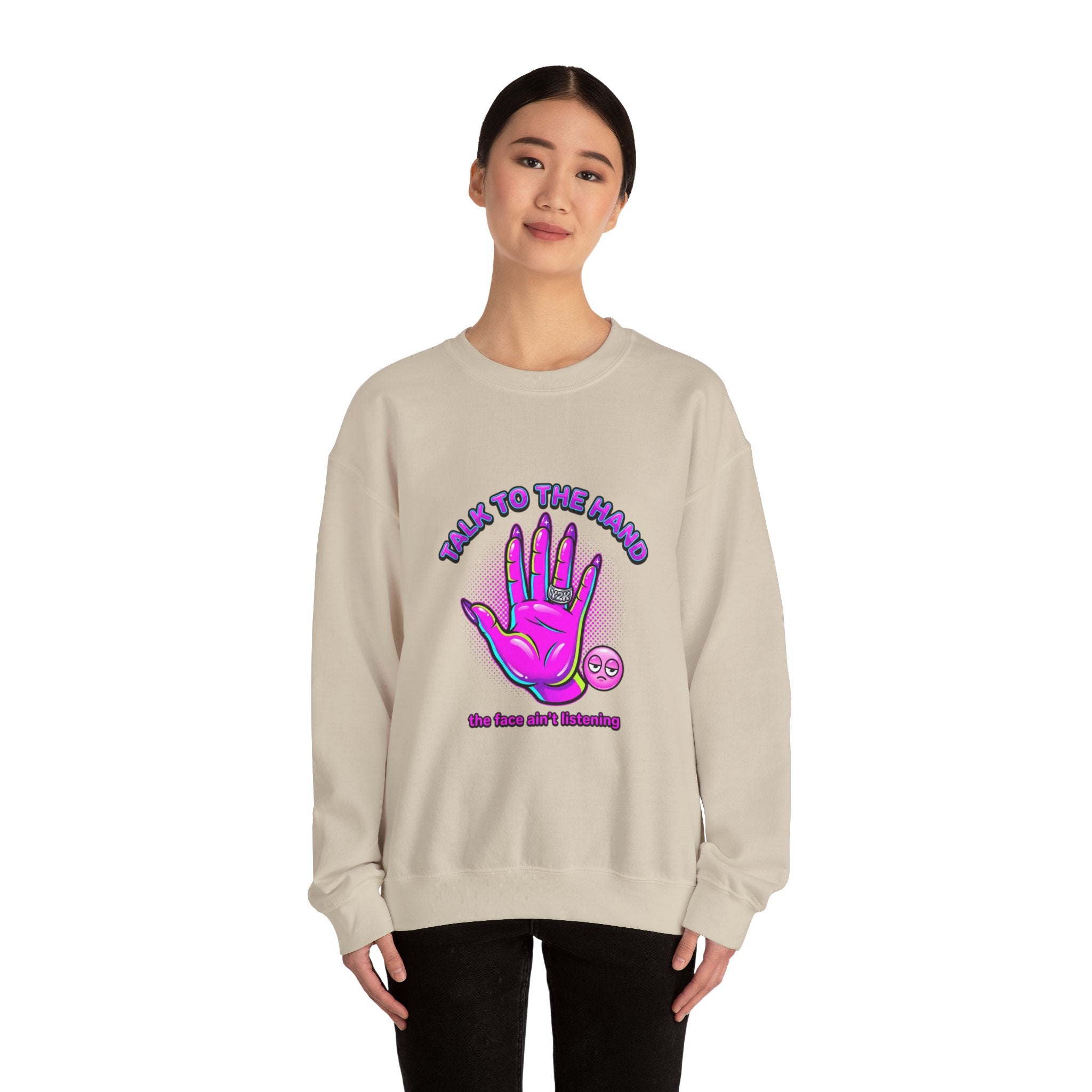 Talk to the Hand graphic crewneck sweatshirt | Y2K aesthetic, retro internet