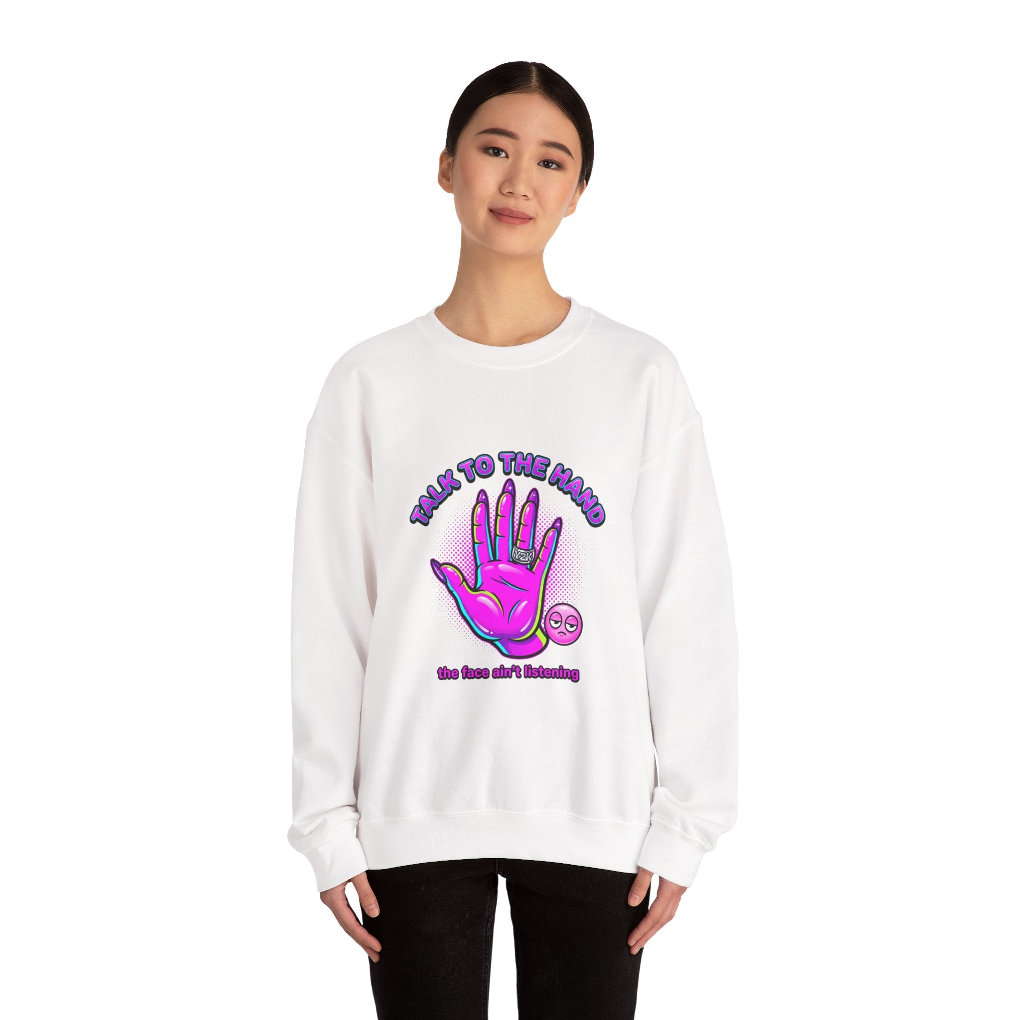 Talk to the Hand graphic crewneck sweatshirt | Y2K aesthetic, retro internet