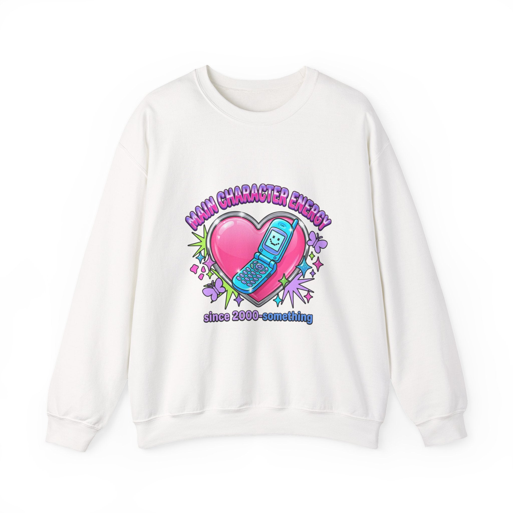 Flirty Y2K Phone Heart Graphic Sweatshirt | 2000s Aesthetic, Retro Internet