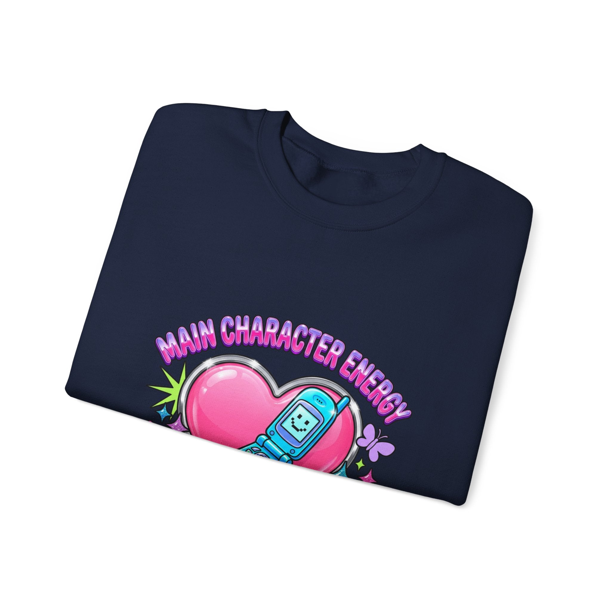 Flirty Y2K Phone Heart Graphic Sweatshirt | 2000s Aesthetic, Retro Internet
