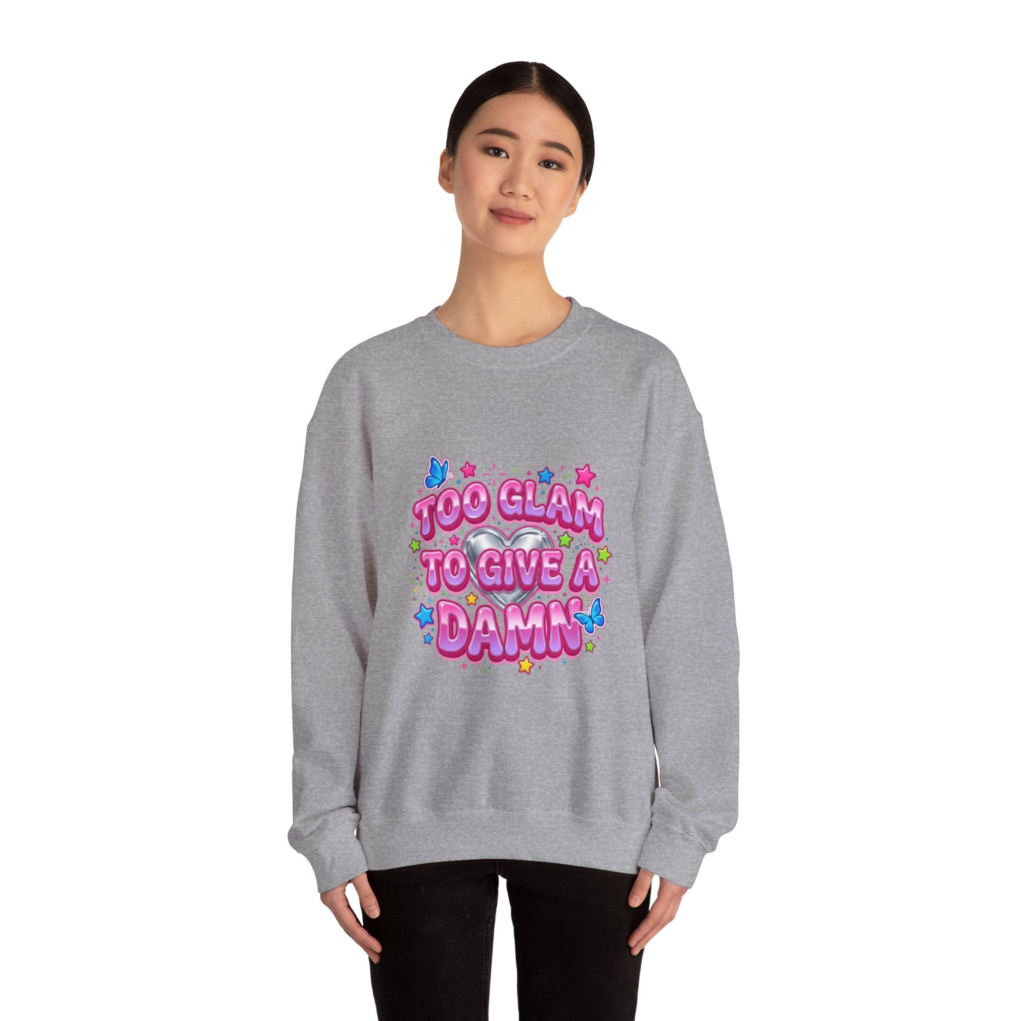 Too Glam to Give a Damn Crewneck Sweatshirt | Y2K aesthetic, 2000s retro