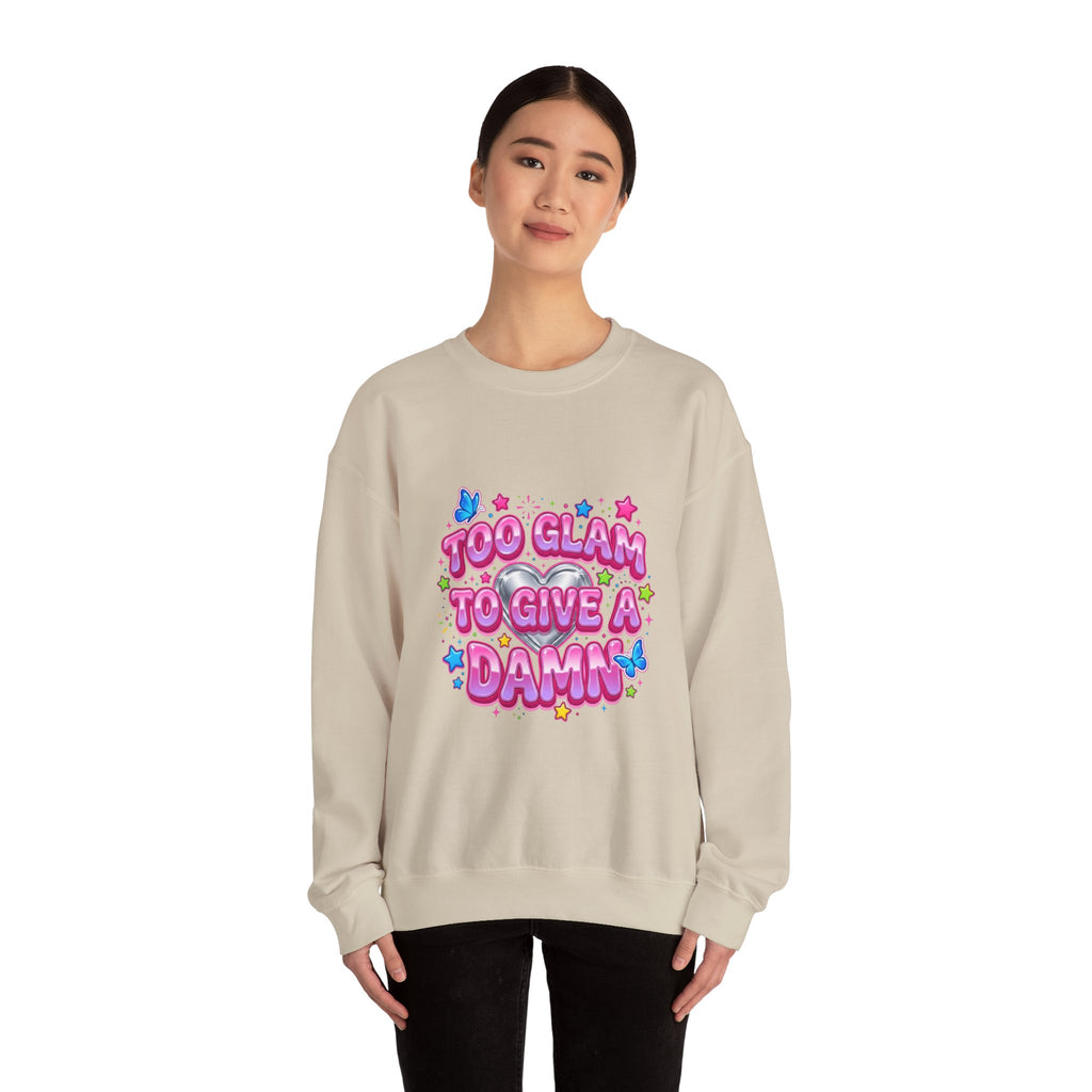 Too Glam to Give a Damn Crewneck Sweatshirt | Y2K aesthetic, 2000s retro